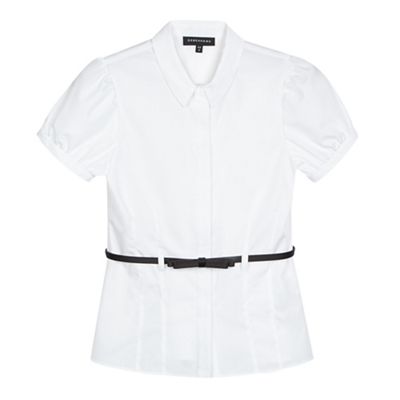 Debenhams Girls' white belted short sleeved school blouse
